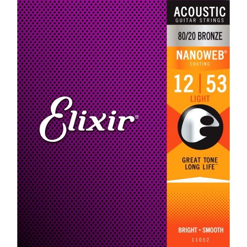 Elixir EL11052 80/20 Bronze Nanoweb Coated Acoustic Guitar Strings, Light (12 - 53)