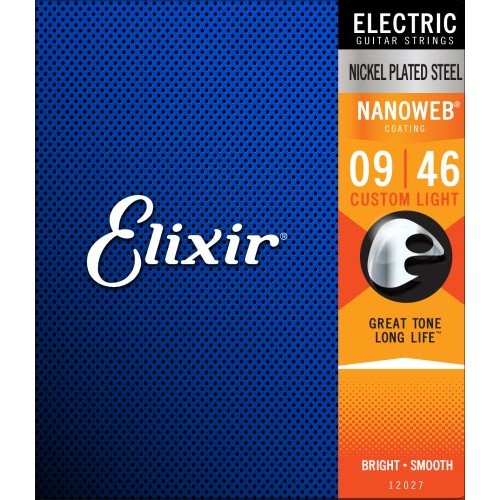 Elixir EL12027 Electric Guitar Strings with NANOWEB Coating, Custom Light (.009-.046)