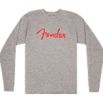 Fender Spaghetti Logo Long Sleeve T-Shirt, Grey with Red Logo