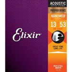 Elixir 16182 Phosphor Bronze Nanoweb Coated Acoustic Guitar Strings, HD Light (13-53)