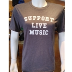 Grey Crew Support Live Music Shirt with White Beacock Logo on Back