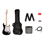 Squier Sonic Stratocaster Electric Guitar Pack, Maple Fingerboard, Black, Gig Bag, 10G - 120V