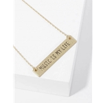 Wild Honey 61-N4251-WG Music Is My Life Engraved Horizontal Bar Pendant Necklace, Worn Gold