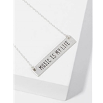 Wild Honey 61-N4251-WS Music Is My Life Engraved Horizontal Bar Pendant Necklace, Worn Silver