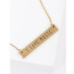 Wild Honey 61-N4272-WG I Love Music Engraved Horizontal Bar Pendant Necklace, Worn Gold