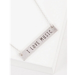 Wild Honey 61-N4272-WS I Love Music Engraved Horizontal Bar Pendant Necklace, Worn Silver