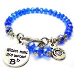 Chubby Chico Charms CH08296 Without Music Life Would Be Flat Crystal Bracelet, Black