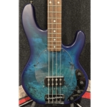Used Ernie Ball StringRay Ray34 Burl Top Electric Bass Guitar, Neptune Blue
