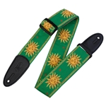 Levy's MPJG-SUN-GRN 2" sun design jacquard weave guitar strap with garment leather backing GREEN