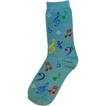 Aim AIM10008G Metallic Music Note Socks - Pale Green with Color Notes