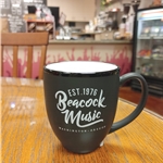 Black Bistro Mug with Beacock Music Logo, White