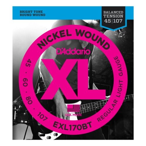 D'Addario EXL170BT Nickel Wound Bass Guitar Strings, Balanced Tension Regular Light, 45-107, Lon