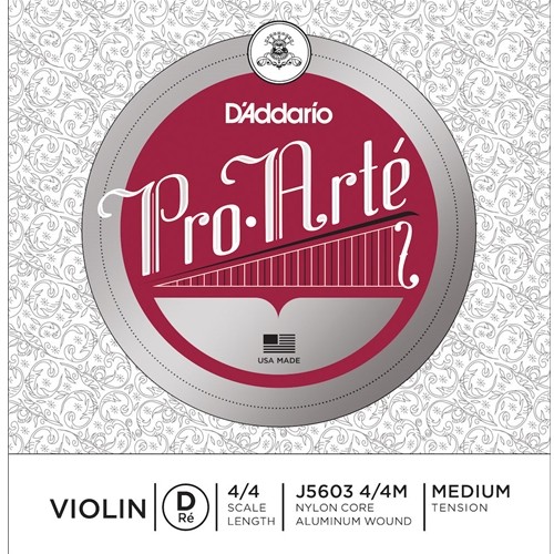 J560344M D'Addario Pro Arte Violin Single D String, 4/4 Scale, Medium Tension