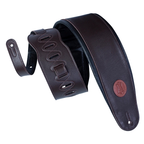 Levy's MSS2-4-DBR 4 1/2" garment leather bass strap with foam padding and garment leather backing. Adjustable from 37"