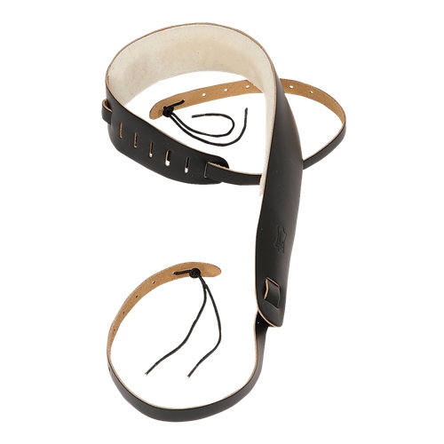 Levy's PM14-BLK 2 1/2" leather banjo strap with sheepskin lining and cradle attachments. Adjustable from 55" to 74".