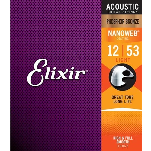 Elixir 16152 Phosphor Bronze Nanoweb Coated Acoustic Guitar Strings, 12-String, Light (10-47)