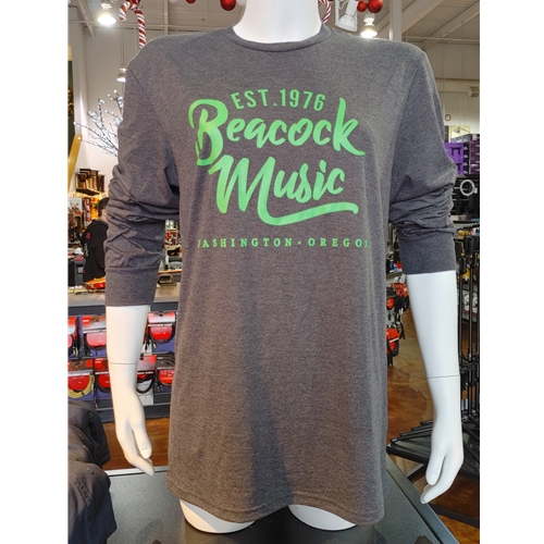 Grey Long Sleeve Crew Shirt with Green Beacock Logo