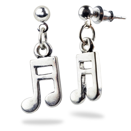 Music Gift RE04 Silver Double Eighth Note Earrings