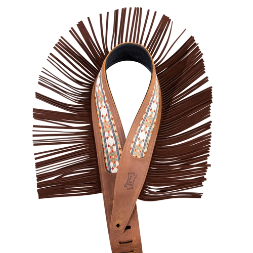 Levy's MG317BOI-BRN 2.5" crazy horse leather strap with fringe detail and western print