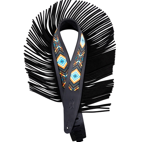 Levy's MG317BOI-BLK 2.5" crazy horse leather strap with fringe detail and western print