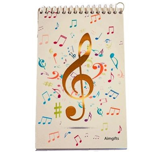 Aim MUNB5 White Notebook w/ Rainbow Notes and Gold Clef