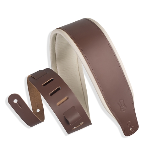 Levy's M26PD-BRN-CRM 3" Top Grain Leather Guitar Strap in Brown w/ 1/4"" Foam Wrapped In Cream Garment Leather