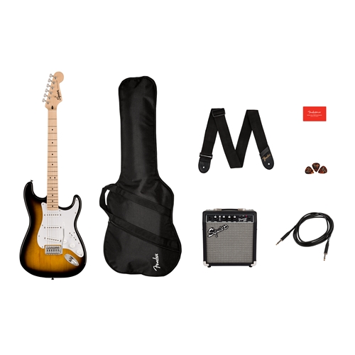 Squier Sonic Stratocaster Pack, Maple Fingerboard, 2-Color Sunburst, Gig Bag, 10G - 120V