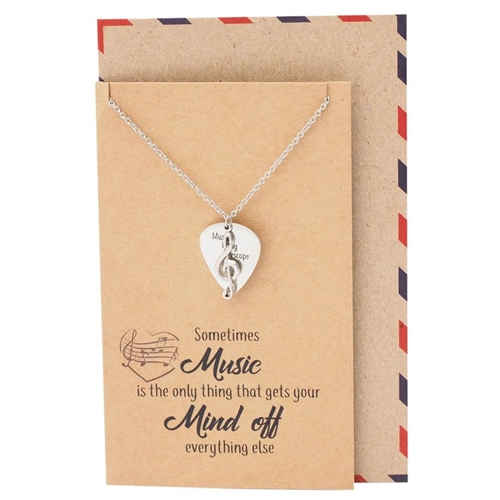 Quan Jewelry 6H-JEHY-LOBQ Alena Guitar Pick and Music Note Necklace, Gifts For Music Lovers