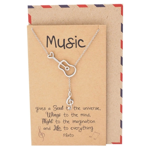 Quan Jewelry QJ-GITR-1FBA Cattleya Guitar Music Note Necklace with Treble Pendant, Gifts For Music Lovers