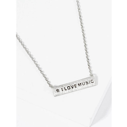 Wild Honey 61-N9428-R 18K Gold Dipped Hashtag I Love Music Bar Pendant Necklace