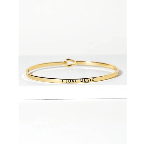 Wild Honey 61-B4272-GD I Love Music Engraved Inspirational Bangle Bracelet, Gold