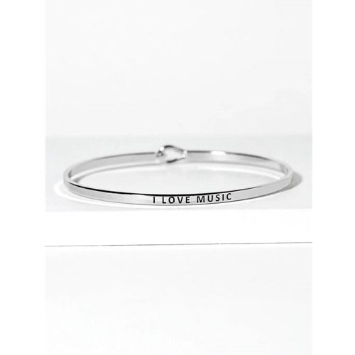 Wild Honey 61-B4272-RH I Love Music Engraved Inspirational Bangle Bracelet, Rhodium