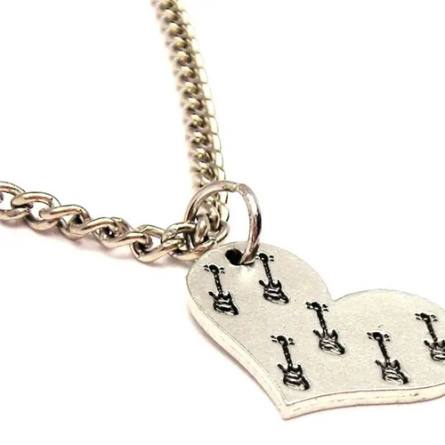 Chubby Chico Charms CH00546 Guitars All Over Your Heart Single Charm Necklace, 20" Chain