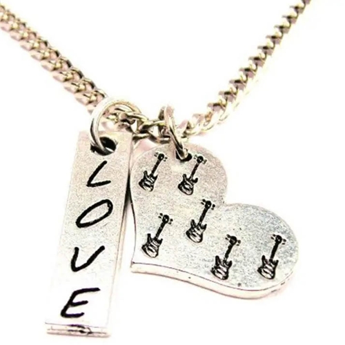 Chubby Chico Charms CH05179 Guitars in Your Heart Necklace with Love Stick