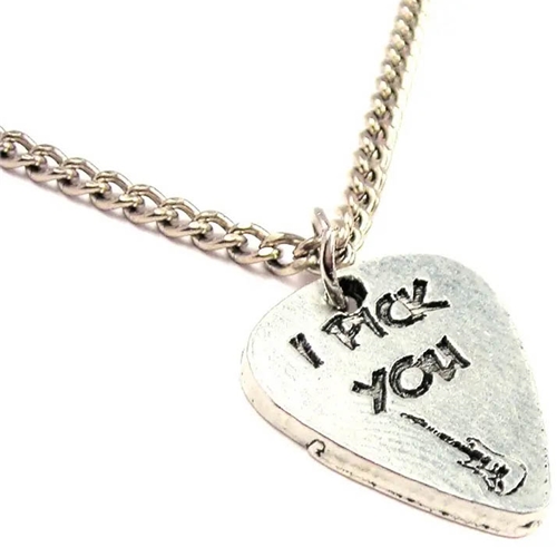 Chubby Chico Charms CH05648 I Pick You Guitar Pick Single Charm Necklace 20" Chain
