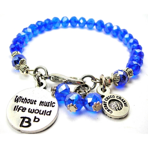 Chubby Chico Charms CH08296 Without Music Life Would Be Flat Crystal Bracelet, Black