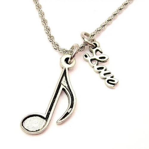 Chubby Chico Charms CH08686 Quarter Music Note 20" Rope Necklace with Love Accent