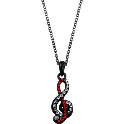 Aim N478 Black Music G-Clef Necklace with Red & White Crystals