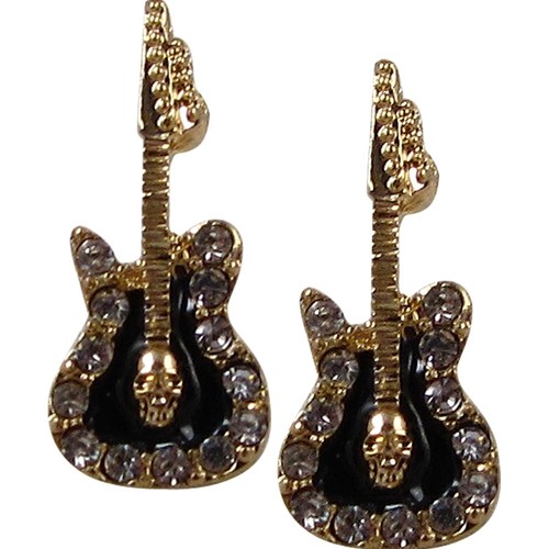 Aim ER413 Crystal Electric Guitar Earrings, Black and Gold