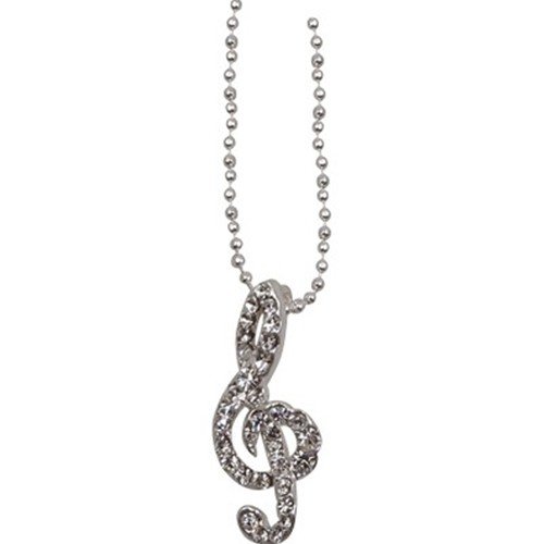 Aim N480 Treble Clef Necklace, Silver and Rhinestones