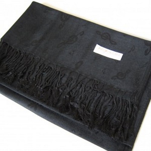 Music Gift PS18 Black Pashmina Scarf w/Black Treble Clefs