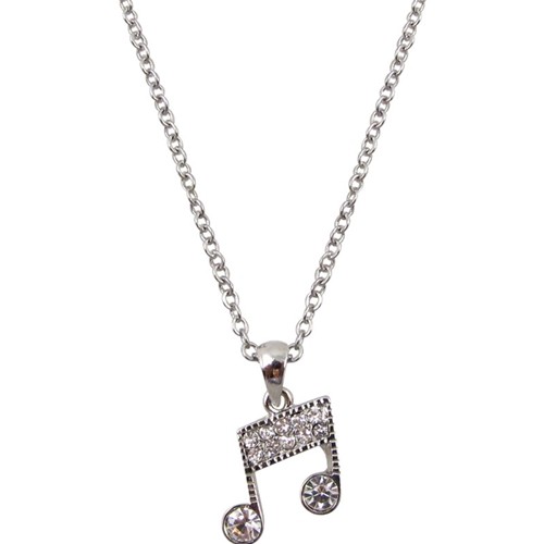 Aim N517 Music Notes Necklace, Silver and Crystals