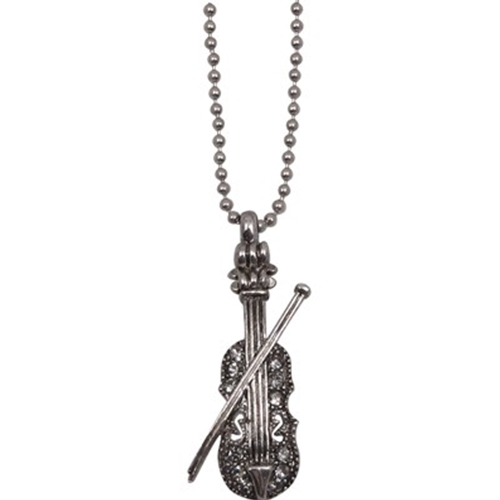 Aim N491 Grey/Silver Violin/Bow Crystal Necklace