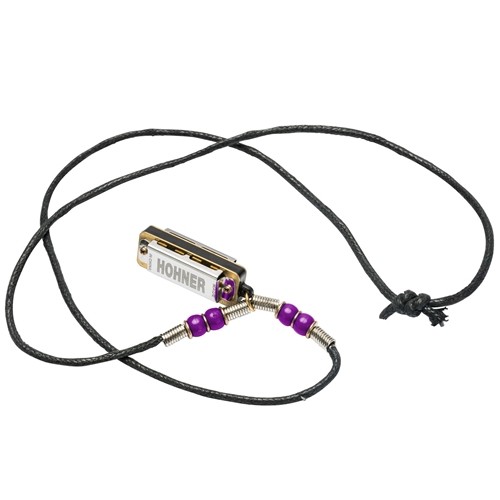 Hohner M38N-PU Mini Harmonica Necklace Purple Beads