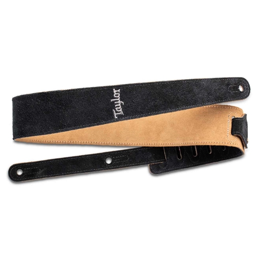 Taylor TS250-06 Guitar Strap, Black, Embroidered Suede, 2.5"