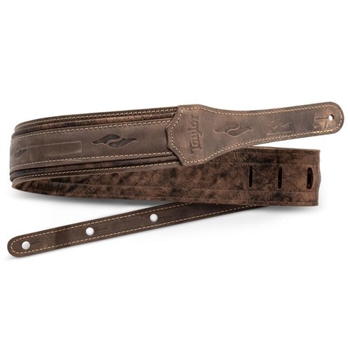 4114-25 Taylor Element Distressed Leather Guitar Strap, 2.5” Dark Brown