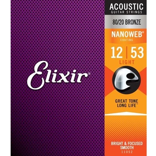 Elixir EL11002 80/20 Bronze Nanoweb Coated Acoustic Guitar Strings, Extra Light (10-47)