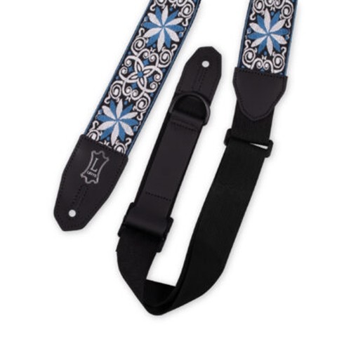 Levy's MRHHT-10 Right Height™ 2-Inch-Wide Jacquard Weave Guitar Strap with Blue, White & Black Floral Hootenanny Motif