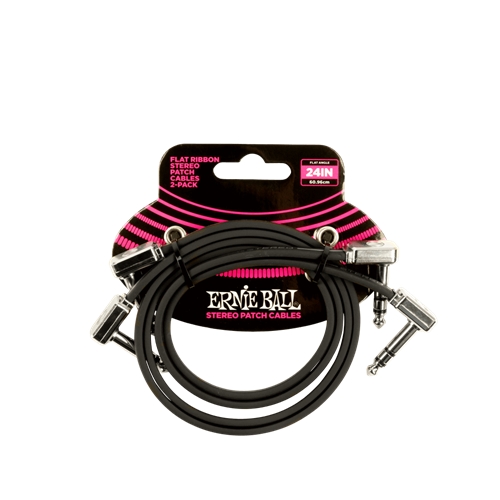 P06406 Ernie Ball 24" Flat Ribbon Stereo Patch Cable 2-Pack - Black