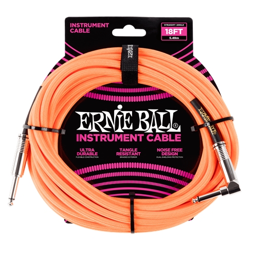 Ernie Ball Neon Orange Braided Instrument Cable Straight/Angle